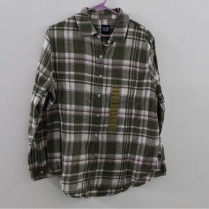 GAP Womens Olive and Pink Plaid Button Down Shirt